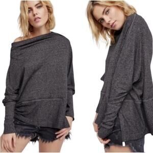 Free People We The Free L Charcoal Cowl Neck Long Sleeve Asymmetrical Top